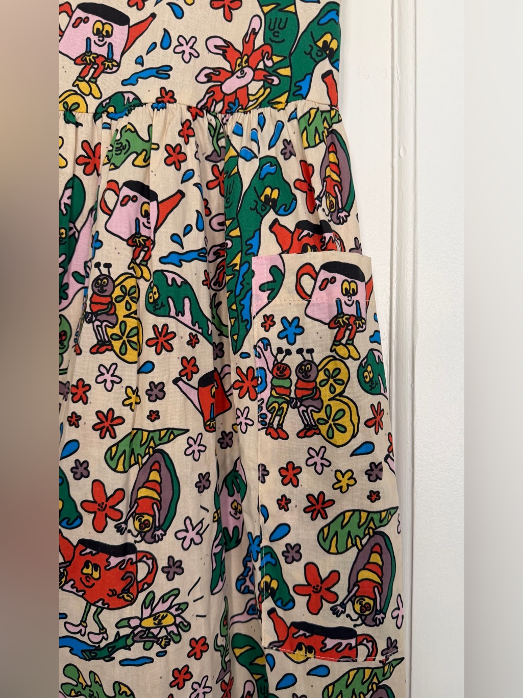 Playful Whimsical Artist-Illustrated Print Sleeveless Dress W Statement Pockets — image 4 of 4